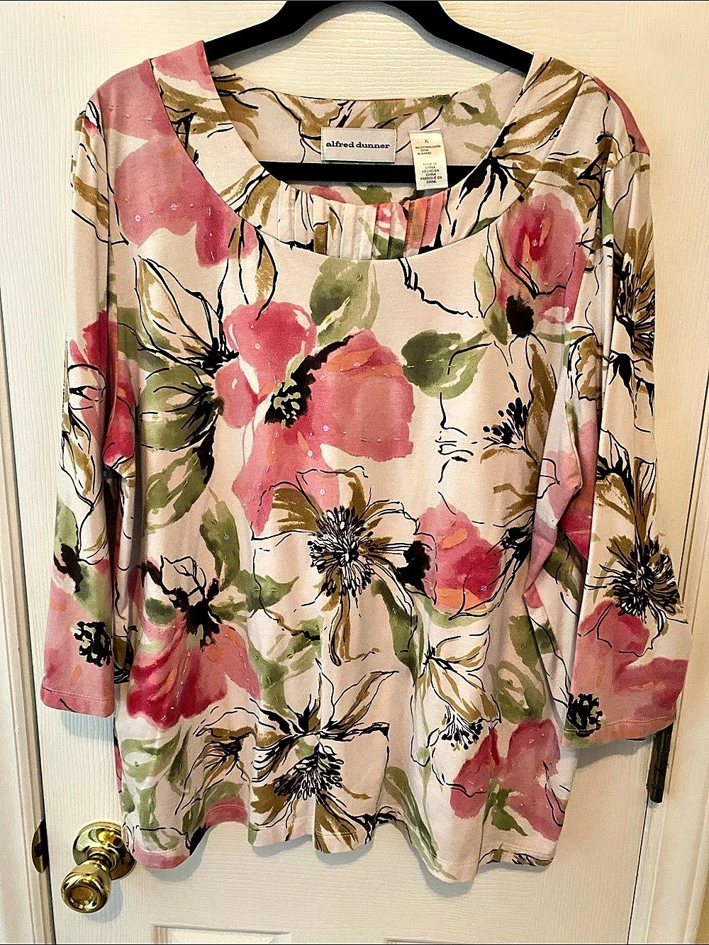 Alfred Dunner Floral Blouse in Pink & Green Size XL Like New